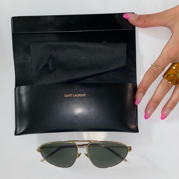 YSL SAINT LAURENT SL211 Unisex Pilot Metal 60mm Sunglasses in Gold/Green S2013 - Picture 4 of 16